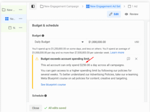 250$ Daily Spending Limit Personal Ads Account
