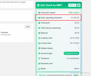 1500$ Daily Spending Limit Personal Ads Account