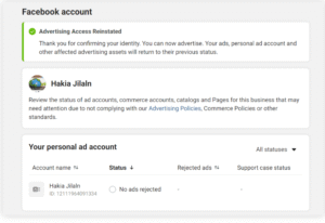 Advertising Access Reinstated Account