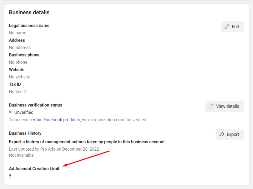 BM5 250$ Unverified Business Manager